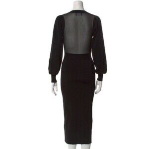 The Kooples Fitted Midi Tight Knit Dress Sheer Back Black Color Sz 0/XS